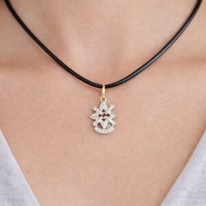 Vintage Peace Dove Necklace, Bird Charm on Black Cord